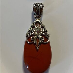 Sterling Silver and Red Agate Pendant Necklace